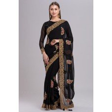 BLACK CHIFFON EMBROIDERED WEDDING SARI